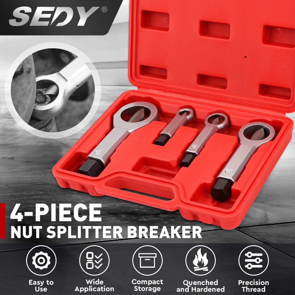 SEDY 4-Piece Heavy-Duty Metal Nut Splitter Kit for Removing Corroded and Damaged Nuts, Made of 40CR Steel