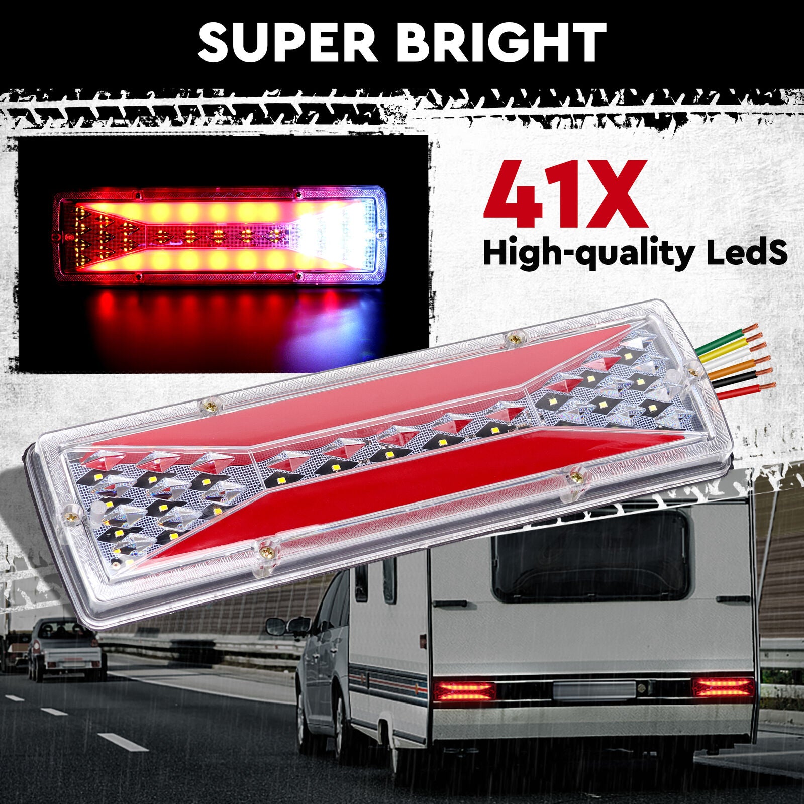 HORUSDY 16 LED Trailer Lights featuring Dynamic Flowing Turn Signal, Brake, Reverse, and Tail Lights with Waterproof IP67 and ADR Compliance