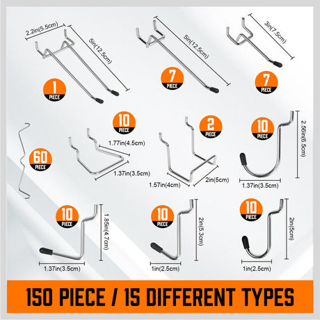 Extensive 150-Piece Pegboard Hook Set with Assorted Organizers and Bins for Tool Storage
