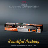 Comprehensive 19-piece ratchet screwdriver set including double-end bits with ball lock storage in handle, featuring anti-slip grip for efficient use in home or car repairs