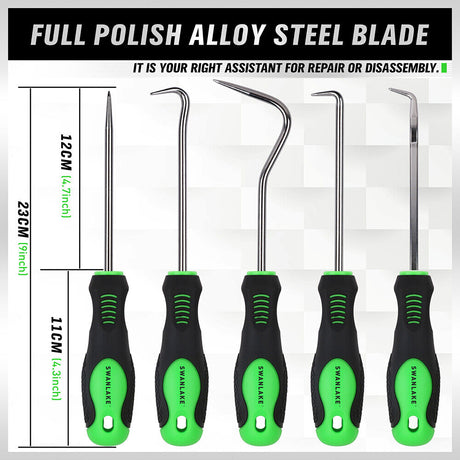 SWANLAKE 10-Piece Pick and Hook Set with CR-V Steel Shafts, Non-Slip Handles, and Storage Pouch for Automotive and Electronics Use