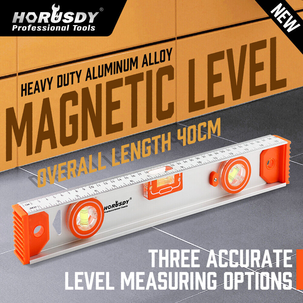 HORUSDY 40CM Red Torpedo Spirit Level with 3 Bubbles for Plumb, Level, and 45-Degree Angles, Magnetic and Shockproof