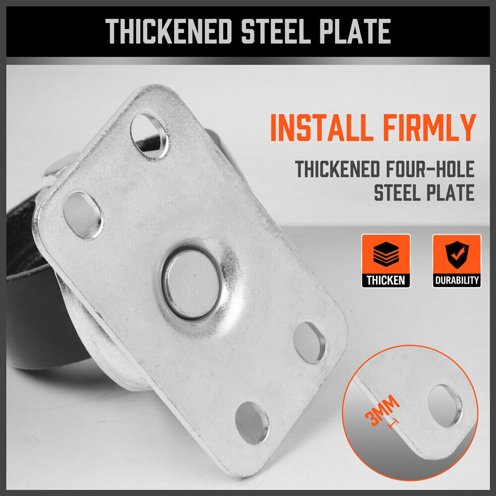 Set of four 3.5-inch Heavy Duty Steel Castor Wheels, featuring industrial-grade bearings, swivel casters with a 500KG per wheel loading capacity, and a robust steel construction for long-lasting use