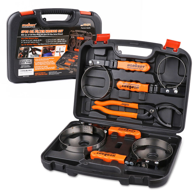 Comprehensive 5-Piece Oil Filter Wrench Set with Swivel Grip - Chrome Vanadium Steel for Durability and Rubber Handles for Comfort