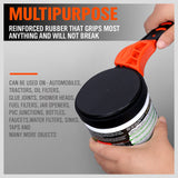 Two-piece adjustable strap wrench set with reinforced rubber belts and ergonomic handles.