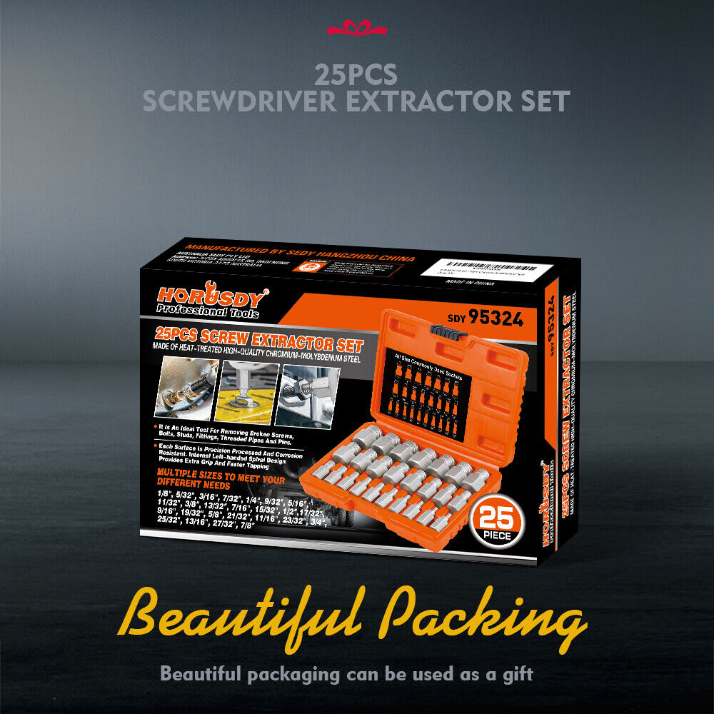 HORUSDY 25-Piece Screw Extractor Kit with Chrome Molybdenum Steel Bits and Durable Carrying Case for Efficient Bolt Removal