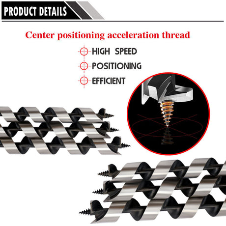 460mm Long 6Pc Auger Wood Drill Bits Set - 10-20mm Hex Shank, Includes Wooden Storage Box