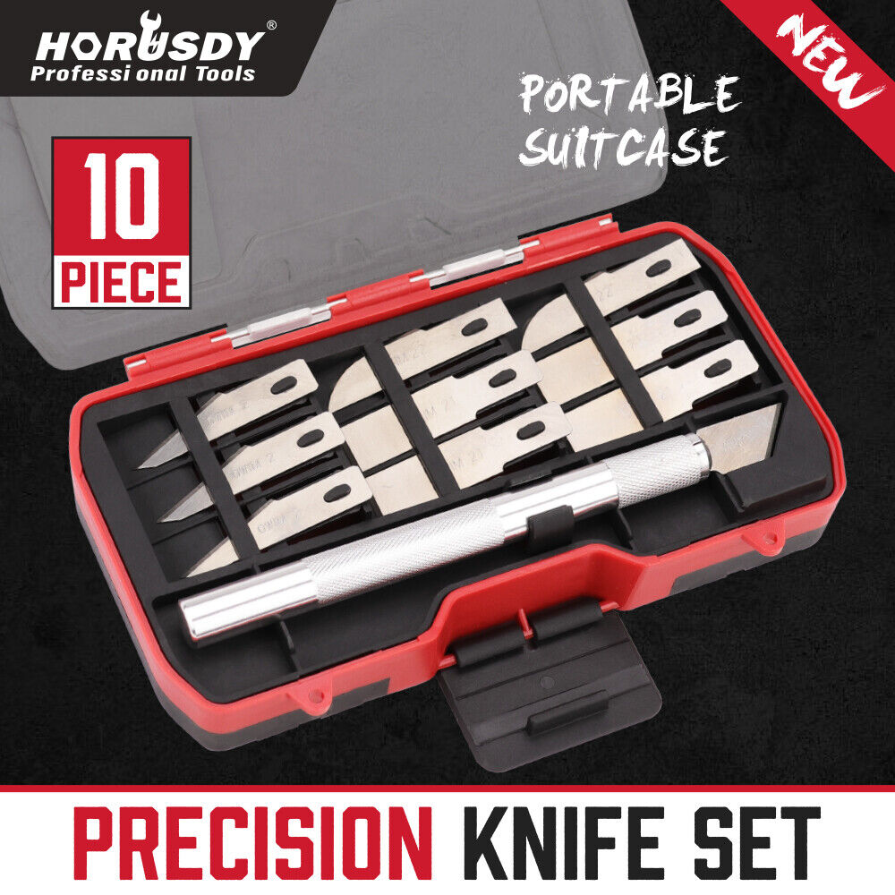 HORUSDY 10-Piece Precision Craft Knife Set with Multiple Blades for Carving, Engraving in Wood, Cardboard, and Metal, Featuring Ergonomic Handles and Magnetic Storage Box