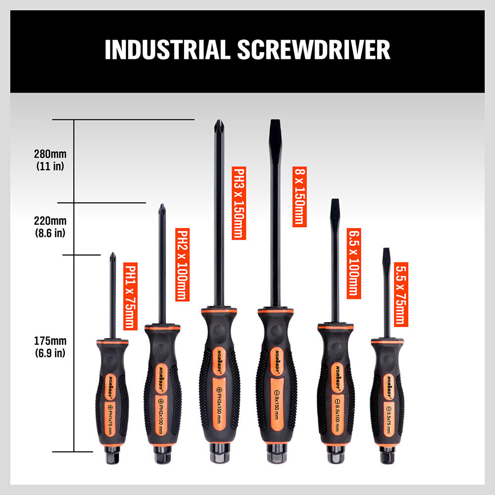 6-Piece Magnetic Screwdriver Set - Phillips and Flat Head Tips, rubber grip handle, heavy-duty, versatile, reliable accuracy.