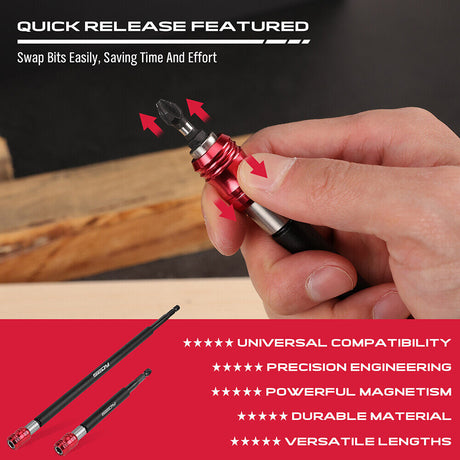 Two-piece SEDY magnetic drill bit extension set with a red quick-release collar, crafted for secure bit retention and rapid bit changes.