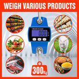 Compact and robust Mini Portable Crane Scale with a capacity of 300kg and precision of 0.1kg. Features a 55mm large LCD display, stainless steel load receptor, and aluminum casing. Versatile with multiple weighing modes and equipped with tare, manual/auto hold, and auto power off functions.