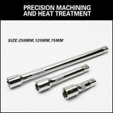 Robust 3-Piece Extension Bar Set with spring-loaded ball detent, knurled grip, and SmartKrome plating for 1/2" drive.
