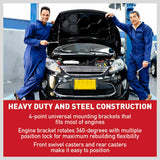 Durable 2000 lbs Capacity Engine Stand, Universal Mounting, Ideal for Auto Workshops - Includes Front and Back Casters