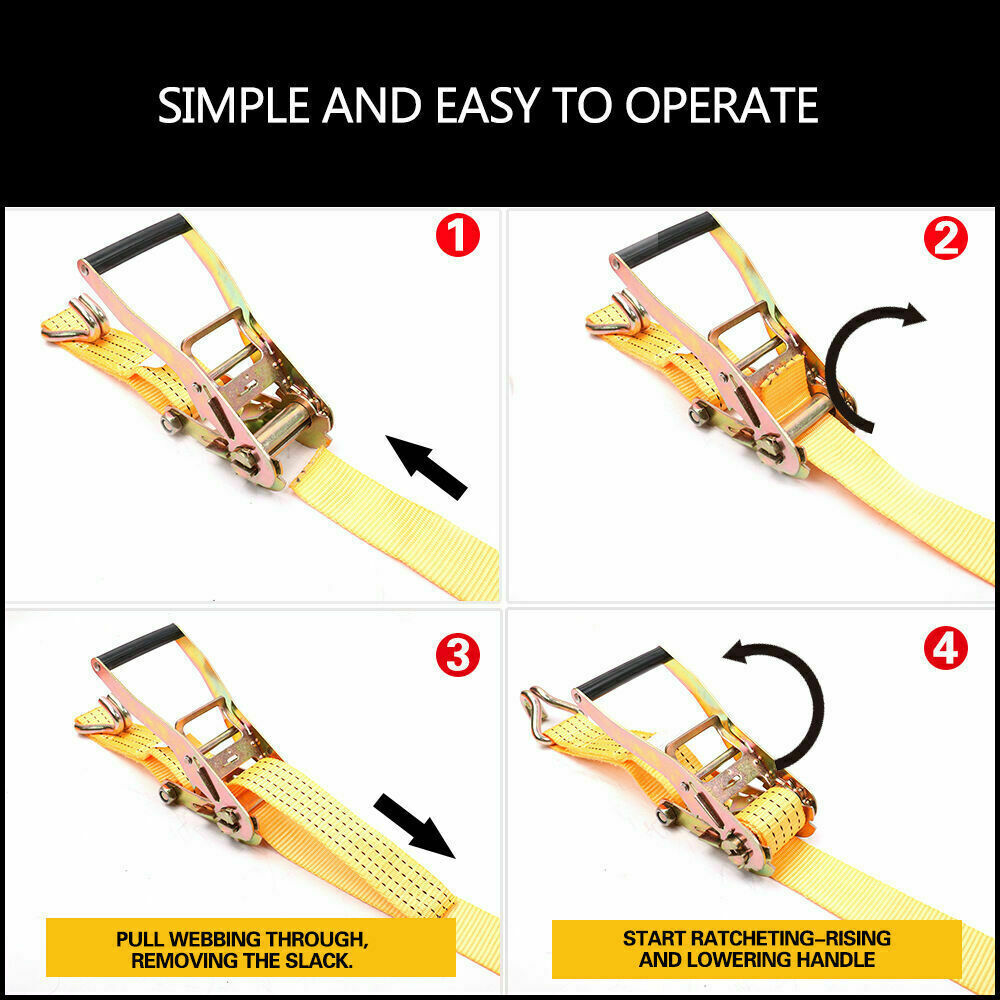 Durable 50mm wide and 10-meter long ratchet tie down strap, capable of handling a load of up to 2000KG. Perfect for securing cargo on trucks, trailers, and boats. Features weather-resistant woven polyester construction with a user-friendly ratchet mechanism for enhanced tension and effortless securing