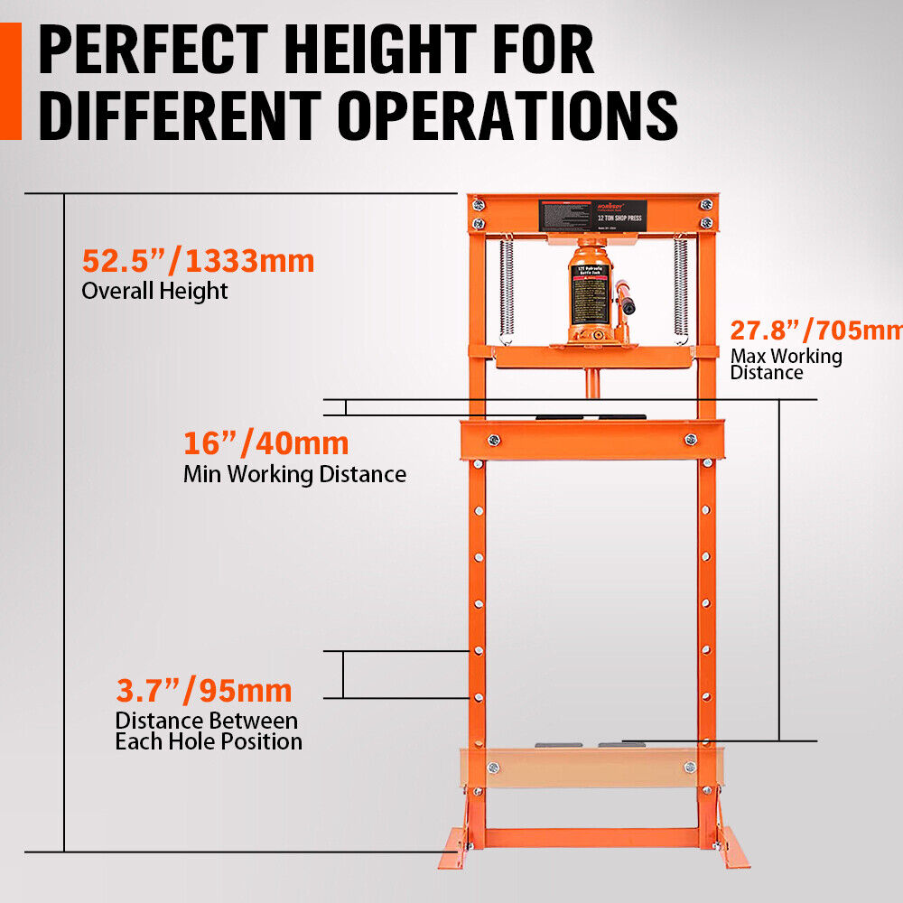 HORUSDY 12T Heavy-Duty Hydraulic Shop Press, H-Frame Benchtop Jack Stand with 2600LBS Load Capacity, Ideal for Automotive & Metalworking