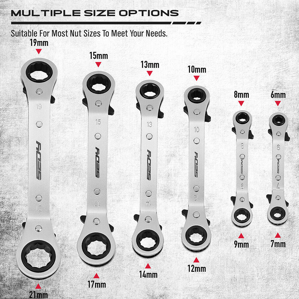 SEDY 6Pcs Metric Ratchet Wrench Set - Ratcheting Reversible Design, 12-Point Box Ends, 6-21MM Sizes