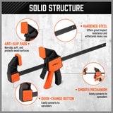 Set of 2 HORUSDY 12-inch Quick F Clamps with Adjustable 150Lbs Load Limit for Woodworking