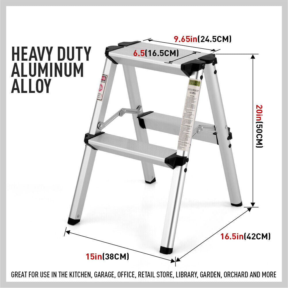 Portable 2-Step Folding Ladder - Lightweight Aluminum Frame, Anti-Slip Safety, 150kg Capacity - Ideal for Home and Work