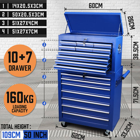 Tool Box Chest Cabinet Trolley - High-quality steel construction, ample storage, secure locks, easy mobility.