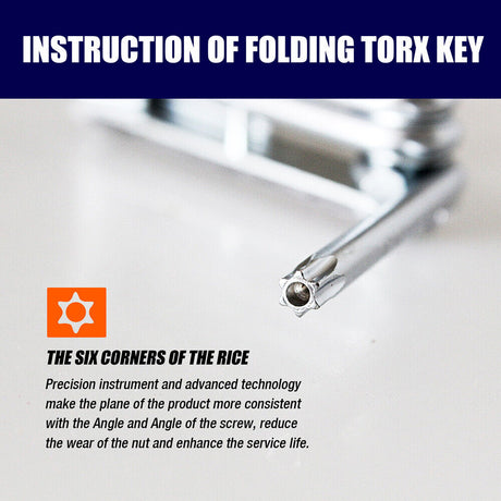 Durable Folding Torx Star Key Set - Chrome Vanadium Steel Construction, T6-T30 Sizes, with Corrosion-Resistant Aluminum Holder
