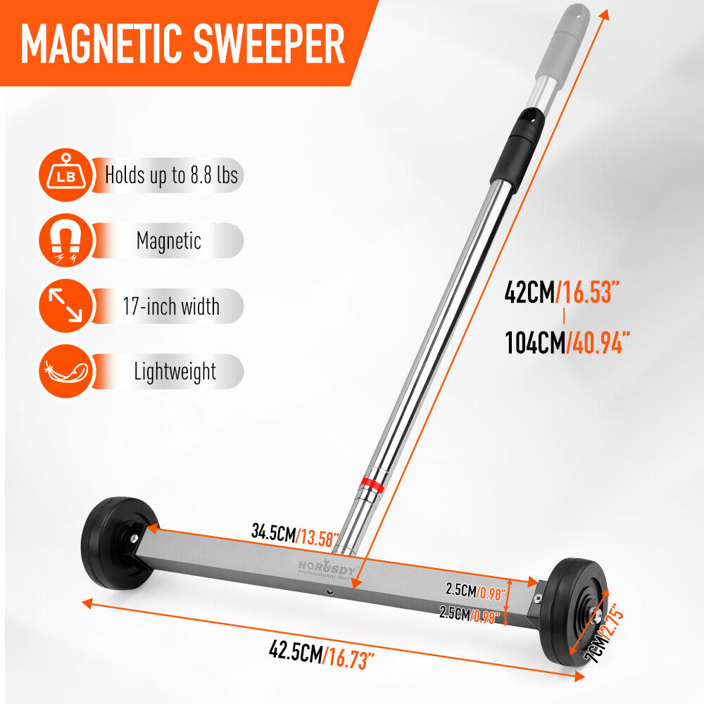 HORUSDY Magnetic Sweeper, 17-Inch Telescoping Design, 8.8Lbs Magnetic Force, Ideal for Construction Sites and Workshops