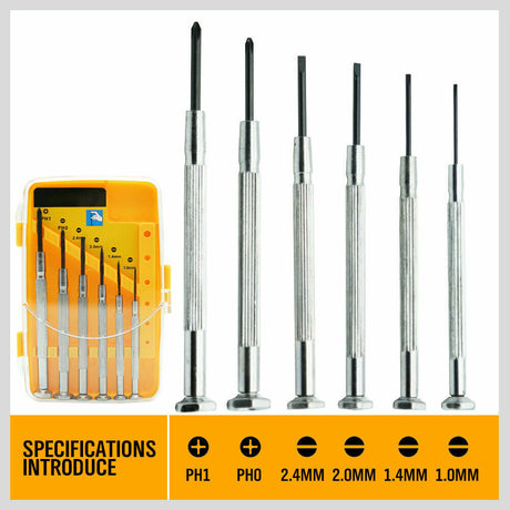 6Pc Precision Mini Screwdriver Kit - Phillips & Flathead for Phone, Watch, and Jewellery Repair, Comes with Storage Case