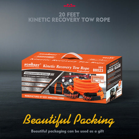 HORUSDY 20FT Heavy Duty Tow Rope, 6.1M Length, 48000 LBS Break Strength, Nylon N66 Kinetic Recovery Snatch Strap, Ideal for Off-Road Vehicle Recovery, with Durable Storage Bag