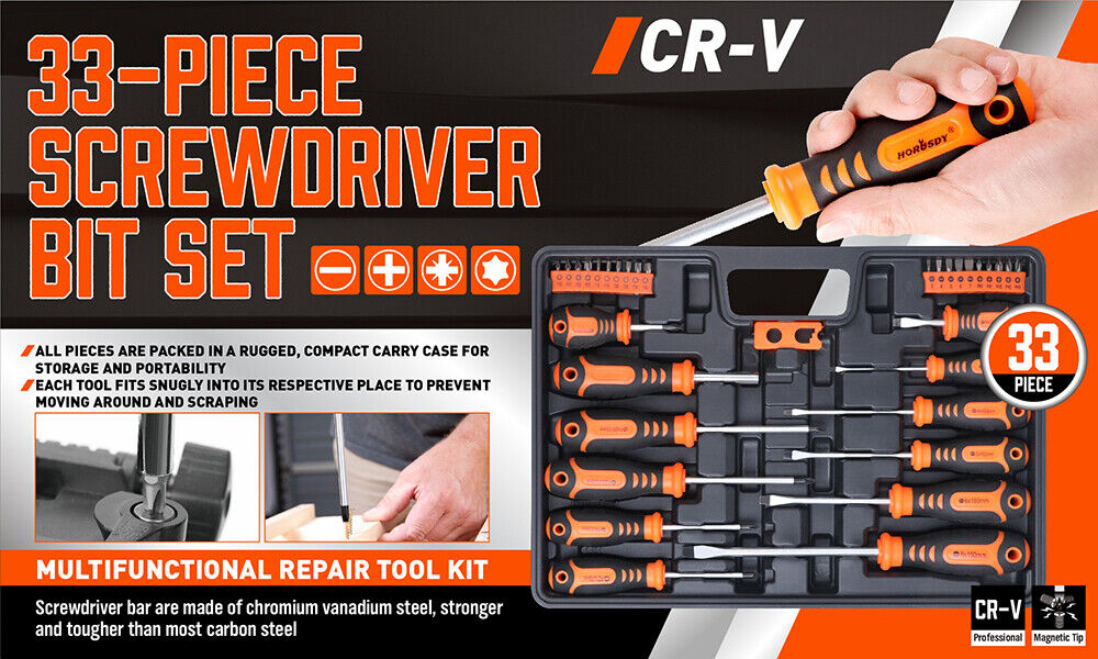 Comprehensive Magnetic Screwdriver Set with Various Bits and Magnetizing Tool