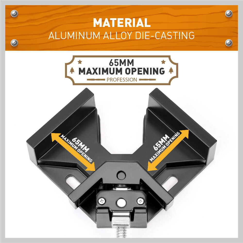 Durable aluminum alloy 90-degree corner clamps with quick-release adjustable jaws.