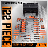 Extensive 122-Piece Magnetic Screwdriver Kit with Ratchet Handle, Nut Drivers, Hex Key Sets, and Socket Bits