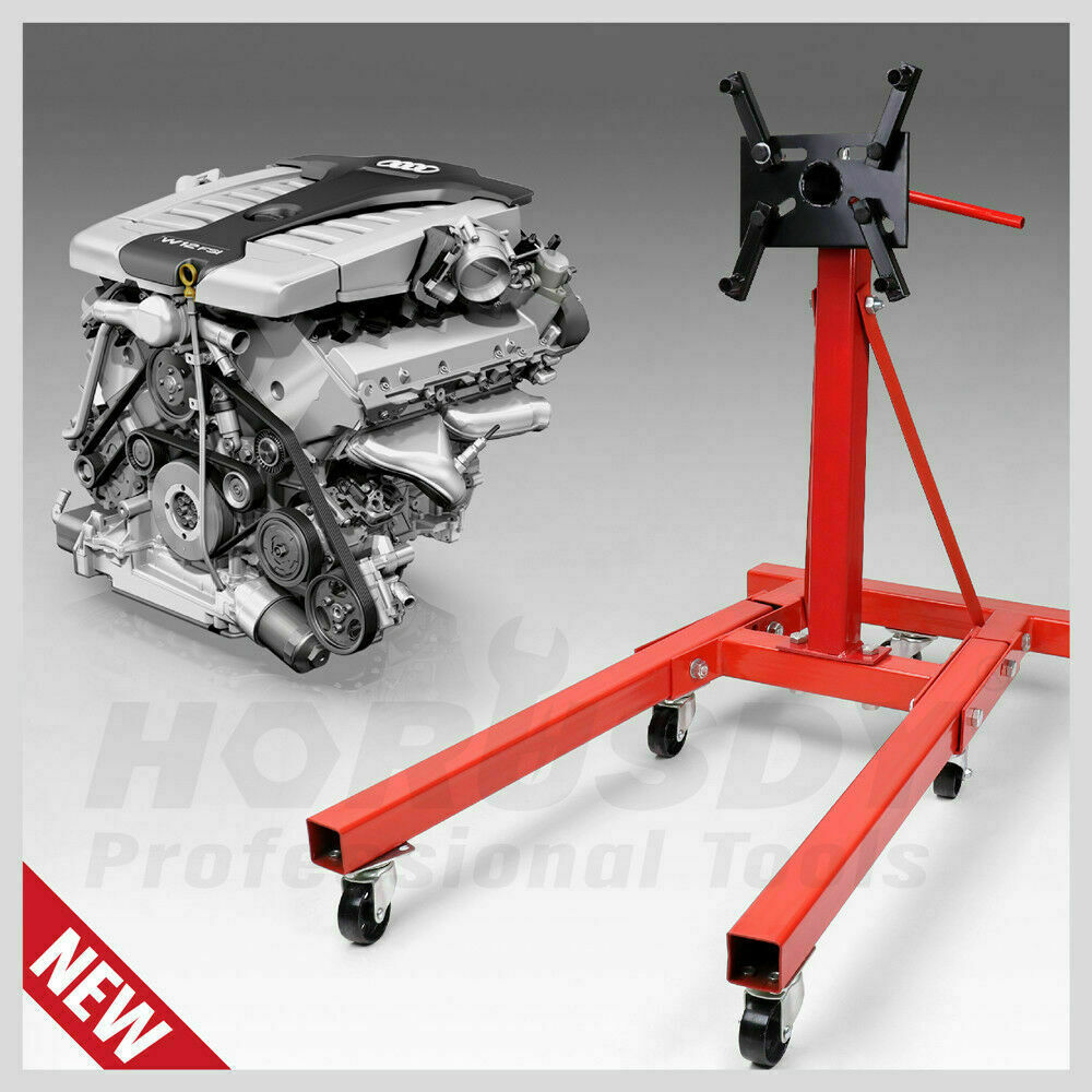 Durable 2000 lbs Capacity Engine Stand, Universal Mounting, Ideal for Auto Workshops - Includes Front and Back Casters