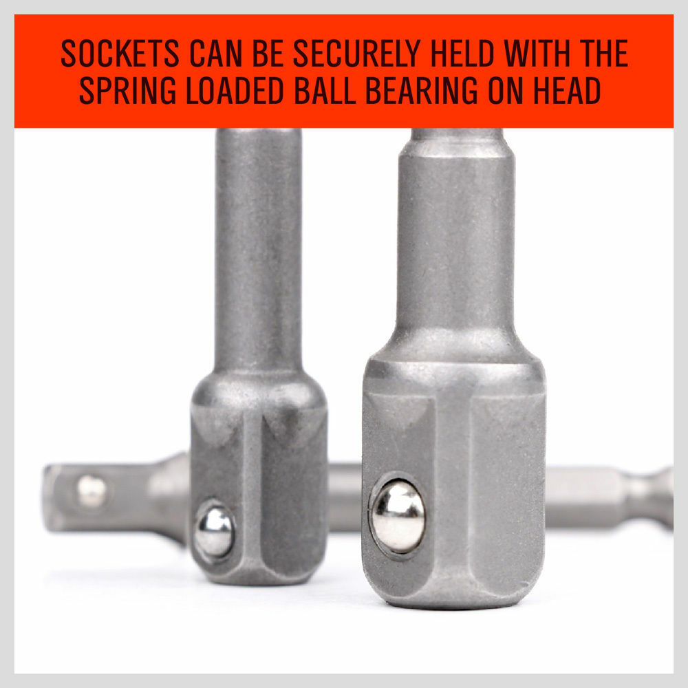 Durable 3Pc Drill Socket Adapter Set with chrome vanadium steel construction for impact drivers or drills.