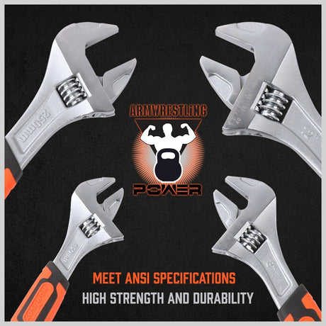 Set of Adjustable Wrenches in 6", 8", 10", 12" - Heavy Duty, Ergonomic DURAGRIP Handle, Chrome Vanadium Construction