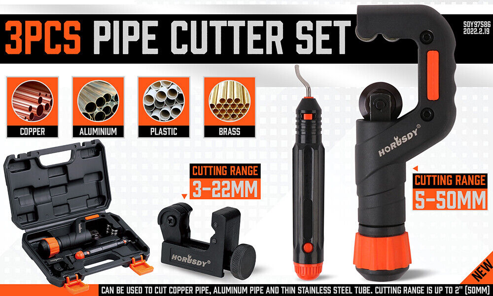 Durable Tube Cutter Kit for Cutting Copper, Brass, Aluminum, and Plastic Tubing, Including Deburring Tool