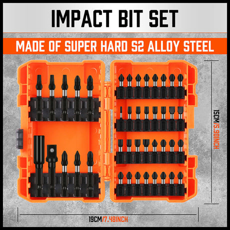 Comprehensive 42 Piece Impact Screwdriver Bit Set featuring Magnetic Drill Holder and Socket Adapter