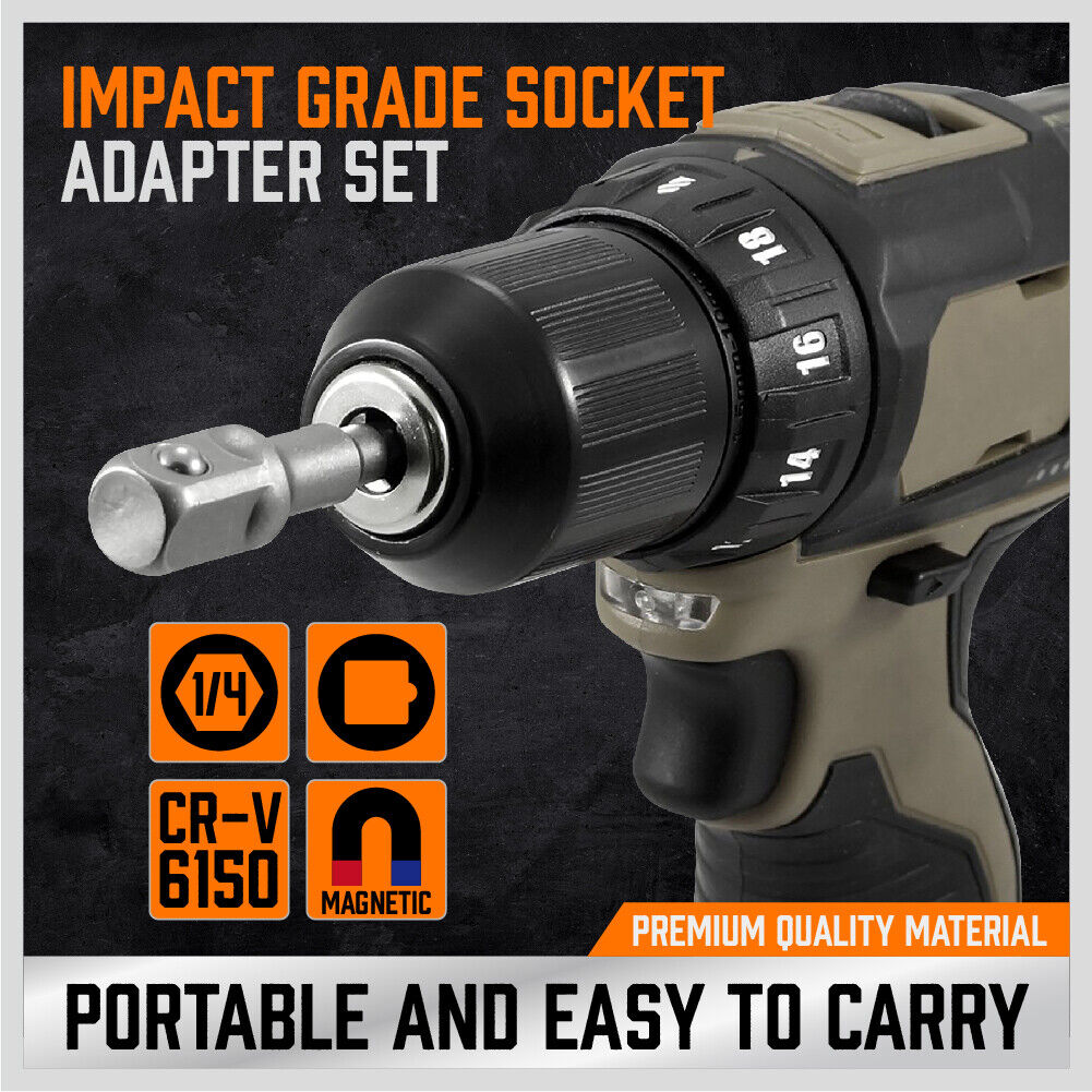 Heavy-Duty 6Pc Drill Socket Adapter Set - Long & Short Combination, Ideal for Impact Drivers and Power Drills