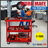 Heavy-Duty 3-Tier Tool Cart - Workshop Garage Storage Organizer with ample space and convenient features.