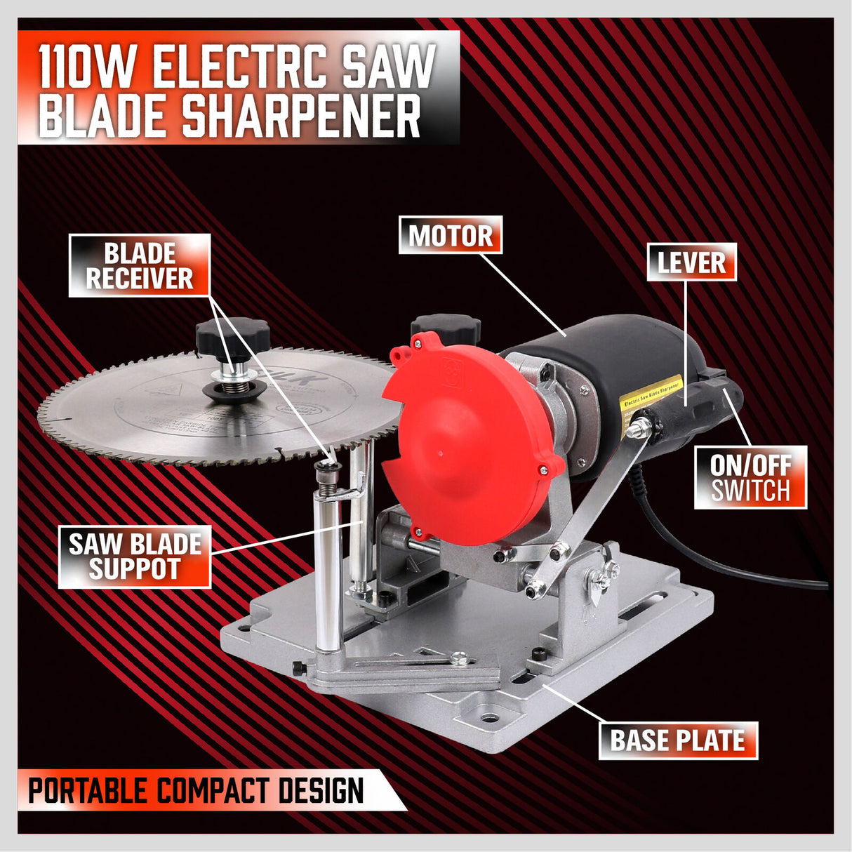 Electric 110W 5300RPM Blade Sharpener for Circular Saws, Precision Sharpening with Adjustable Angle
