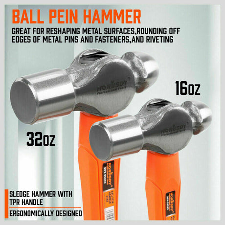 Comprehensive 5-Piece Hammer Set with TPR Grip Handles - Features Ball Pein, Rubber Mallet, Sledge, and Cross Pein Hammers