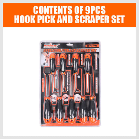 Versatile 9-Piece Hook and Pick Tool Set - Drop Forged, Heat-Treated Chrome Vanadium Steel, Ergonomic Cushion Grip Handles
