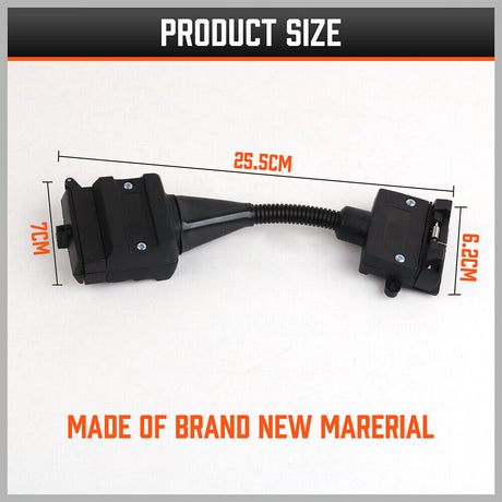 Durable 7 Pin Flat to 12 Pin Flat Trailer Adaptor - Waterproof ABS Caravan Connector in Black