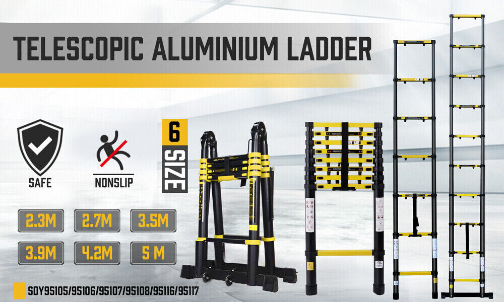 Telescopic Folding Ladder - Aluminum Alloy Extension Step (2.3/2.7/3.5/3.9/4.2/5M) - Durable and Safe for Various Applications