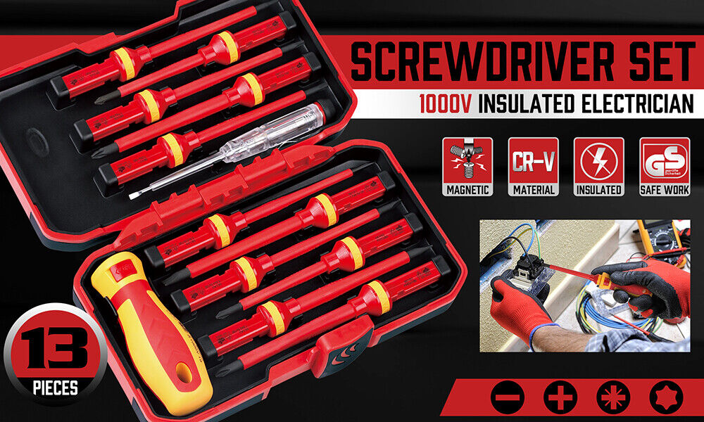 SEDY 13-Piece VDE Certified 1000V Insulated Electrician Screwdriver Set with Magnetic Tips and Replaceable Handle