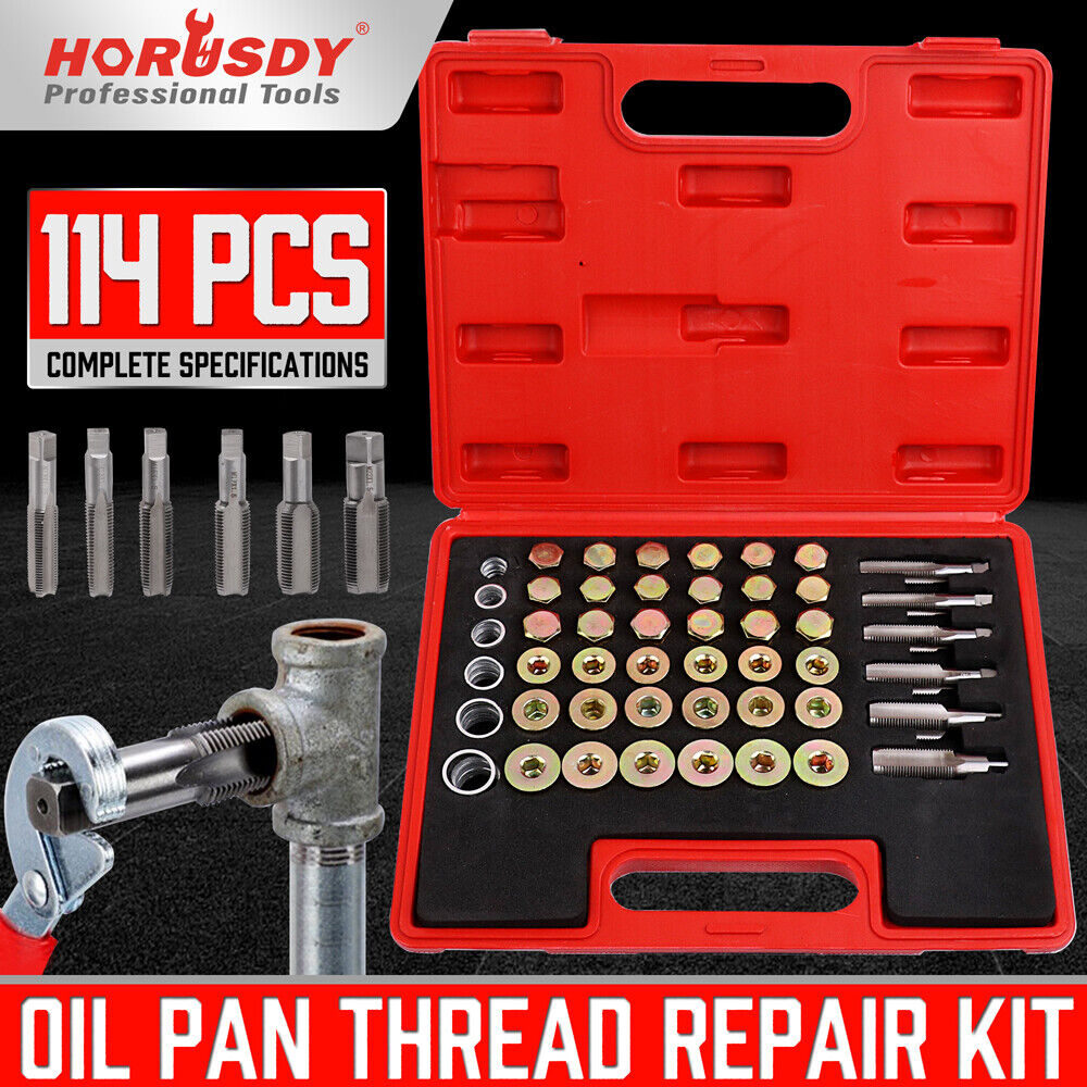 Versatile HORUSDY 114-Piece Oil Pan Thread Repair Kit, Ideal for Repairing Sump, Gearbox, and Differential Drain Plug Threads, Compatible with Multiple Vehicle Brands