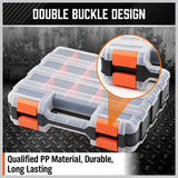 HORUSDY Double-Sided Tool Box with 34 Compartments, Removable Dividers, and Durable Impact-Resistant Design