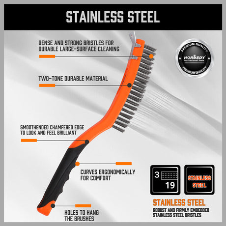 Durable 335mm Stainless Steel Wire Brush with Rubber Grip for Surface Cleaning