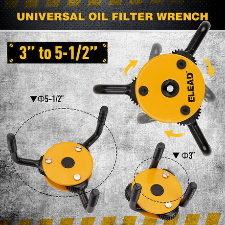 ELEAD Adjustable Oil Filter Wrench Set with 3-Jaw Design and Dual Drive Adapter