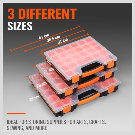 Organizer Storage Box with 14/15/22 Compartments, Plastic Carry Case for Tools and Craft Supplies
