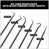 6Pc Extra Long Pick and Hook Set with Carbon Steel Construction and Durable Handles