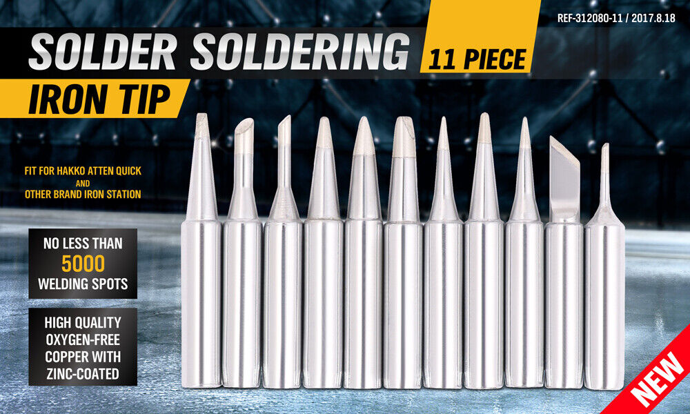 Set of 11 Lead-Free Soldering Iron Tips with Outer Diameter 1/4" and Inner Diameter 1/6" for Various Soldering Stations